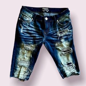 Thrill Distressed Cutoff Long Shorts